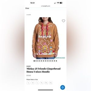 Disney Loungefly Mickey & Friends Gingerbread House Unisex Hoodie Size Large